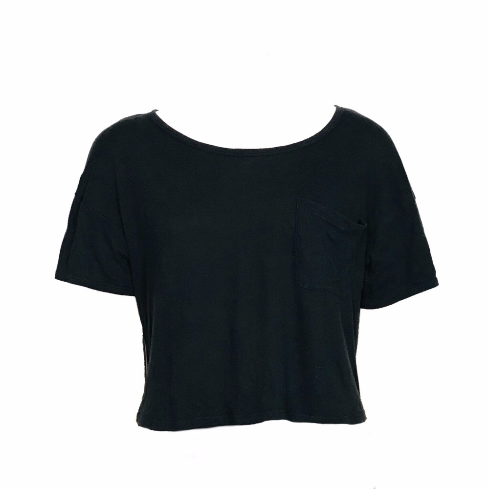 Hollister Black Cropped T Shirt with Pocket